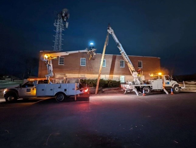 BOI crews restoring communications at night after the Mayfield, Kentucky tornado